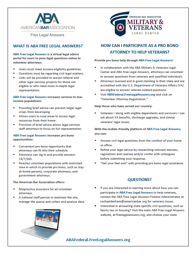 ABA Federal Free Legal Answers Flyer graphic